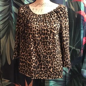 MICHAEL KORS CHEETAH PRINT 3/4 FLOUNCE SLEEVE TOP MEDIUM